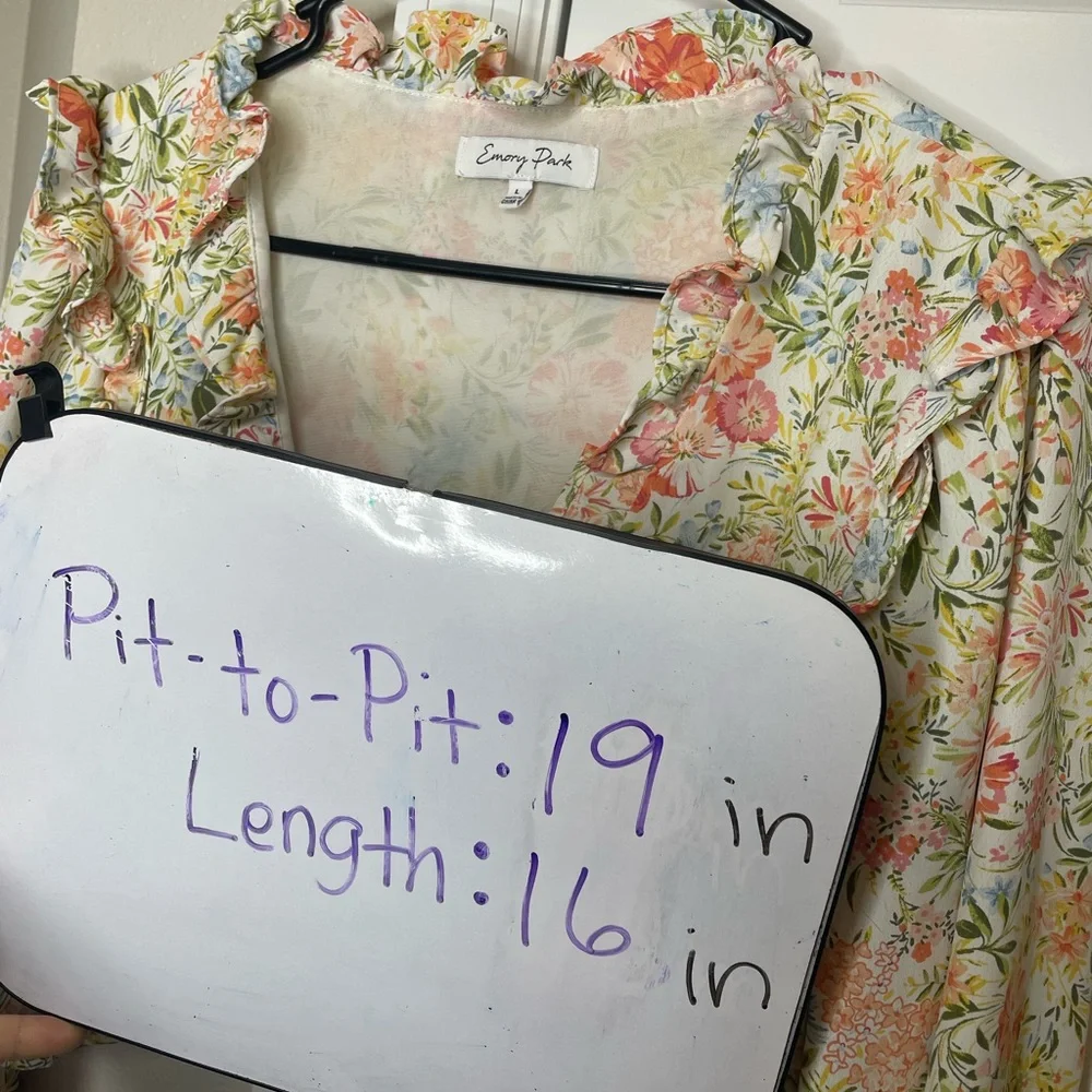 Emory Park Floral Ruffle Tie Front Cropped Blouse Large - Picture 10 of 10
